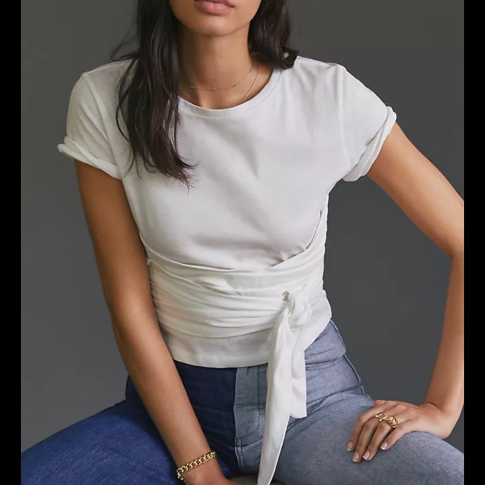 PILCRO for Anthropologie Tie Front Top small White.